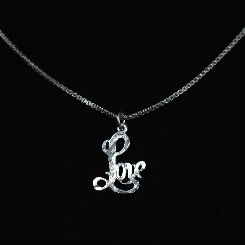Sterling Silver Cursive "Love" Script 925 Pendant Necklace 30" Extra Long Chain